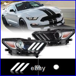 2VLAND LED DRL Dual Beam Lens Projector Headlights For Ford Mustang 2015-2017