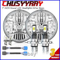 2X 7 INCH ROUND FLAT HEADLIGHT HALOGEN CONVERSION KIT With H4 BULB NEW UPGRADE UK