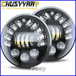 2x 7 Inch Round Flat Headlight Bulb Halogen Conversion Kit With Drl Upgrade New