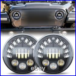 2x 7 Inch Round Flat Headlight Bulb Halogen Conversion Kit With Drl Upgrade New