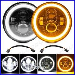 2x 7 Inch Round Flat Headlight Bulb Halogen Conversion Kit With Drl Upgrade New
