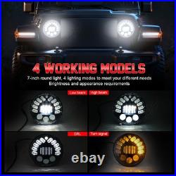2x 7 Inch Round Flat Headlight Bulb Halogen Conversion Kit With Drl Upgrade New
