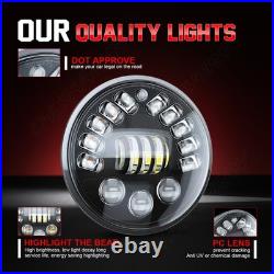 2x 7 Inch Round Flat Headlight Bulb Halogen Conversion Kit With Drl Upgrade New