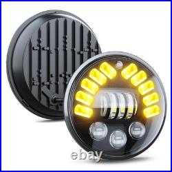 2x 7 Inch Round Flat Headlight Bulb Halogen Conversion Kit With Drl Upgrade New