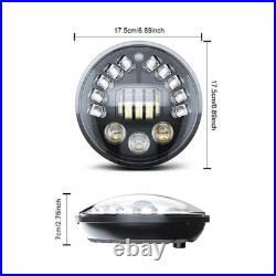 2x 7 Inch Round Flat Headlight Bulb Halogen Conversion Kit With Drl Upgrade New