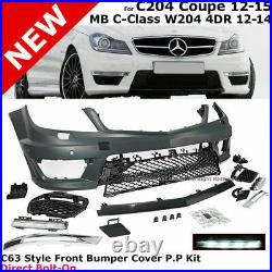 For 12-14 W204 4Dr & 12-15 2Dr C204 Mercedes Front Bumper Complete Kit LED DRL