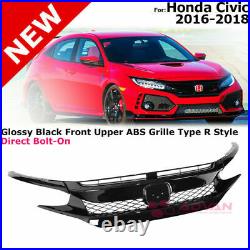 For 16-18 Honda Civic Coupe Sedan Glossy Black Trim TypeR Style Front Grille Set