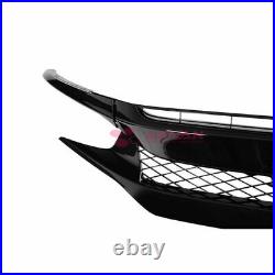 For 16-18 Honda Civic Coupe Sedan Glossy Black Trim TypeR Style Front Grille Set