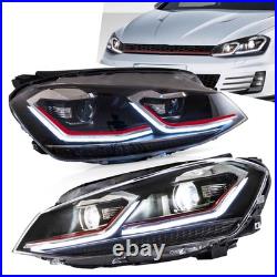 For 2013-17 VW Golf 7 MK7 FULL LED Headlights Red Strip Front Lamp Fit Halogen