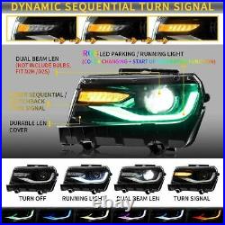 For 2014 2015 Camaro Dual Beam Projector LED RGB DRL Bar Sequential Headlights