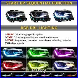 For 2014 2015 Camaro Dual Beam Projector LED RGB DRL Bar Sequential Headlights