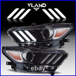 For 2015 2016 2017 Ford Mustang LED Headlights Projector Front Headlamps Pair