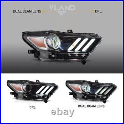 For 2015 2016 2017 Ford Mustang LED Headlights Projector Front Headlamps Pair
