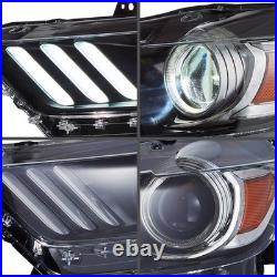 For 2015 2016 2017 Ford Mustang LED Headlights Projector Front Headlamps Pair