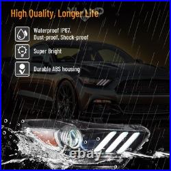 For 2015 2016 2017 Ford Mustang LED Headlights Projector Front Headlamps Pair