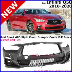 For Infiniti Q50 18-20 Front Bumper / Grey Fog Light Covers Red Sport 400 Style