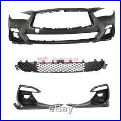 For Infiniti Q50 18-20 Front Bumper / Grey Fog Light Covers Red Sport 400 Style