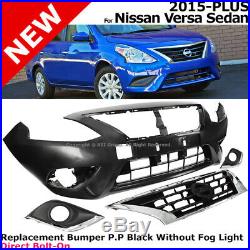 For Nissan Versa 15-18 Sedan Front Bumper Fascia Kit with grille Fog Bezels Chrome