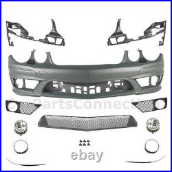 Front Bumper Chrome Grille E63 Style For Mercedes E-Class 03-09 W211 Fog Lamps