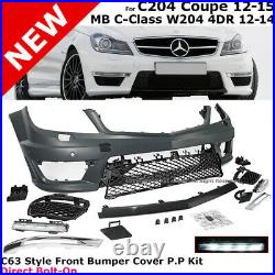 Front Bumper Complete Kit LED DRL For Mercedes W204 4Dr 2012-2014 2Dr C204 12-15