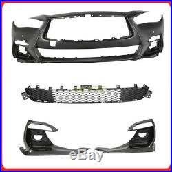 Front Bumper Cover For 18-20 Infiniti Q50 Red Sport Style Grey Fog Light Covers