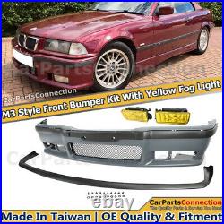 Front Bumper Cover Lip M3 Style For 92-98 BMW 3 Series E36 Yellow Fog Lights