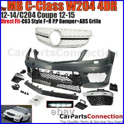 Front Bumper Kit w Grille C63 Style MB C-Class W204 Sedan 2012-2014 C204 12-15