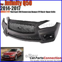 Front Bumper with Grille Kit Red Sport 400 Style For 2014-2017 Infiniti Q50 Sedan
