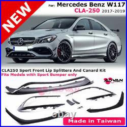 Front Lip Splitters Canard Kit 8 Pcs For Mercedes Benz W117 CLA-250 2017-2019