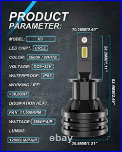 H3 Led Headlight Bulbs Mini Design Upgraded Chips Extremely Bright 12000
