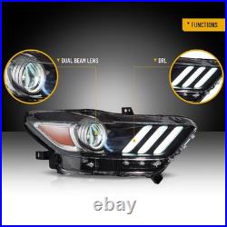 Headlights For 2015-17 Ford Mustang HID/Xenon withLED DRL Projector Assembly Pair