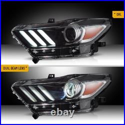 Headlights For 2015-17 Ford Mustang HID/Xenon withLED DRL Projector Assembly Pair