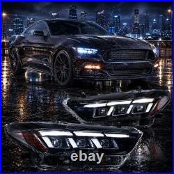 Headlights For 2015-2017 Ford Mustang Full LED Projector Start Animation Pair