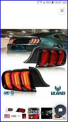 New VLAND RED FULL LED Taillights with Sequential Turn Sig. For 15-20 Mustang