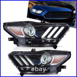 Pair VLAND LED DRL Dual Beam Lens Projector Headlights For Ford Mustang 2015-17