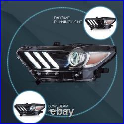 Pair VLAND LED DRL Dual Beam Lens Projector Headlights For Ford Mustang 2015-17