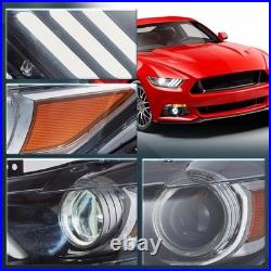 Pair VLAND LED DRL Dual Beam Lens Projector Headlights For Ford Mustang 2015-17