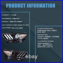 Pair VLAND LED DRL Dual Beam Lens Projector Headlights For Ford Mustang 2015-17