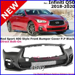 Red Sport Style Front Bumper Cover For 18-20 Infiniti Q50 Grey Foglight Covers