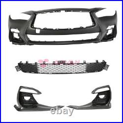 Red Sport Style Front Bumper Cover For 18-20 Infiniti Q50 Grey Foglight Covers