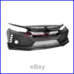 Type-R Style Front Bumper Set with Glossy Black Grille for 16-18 Civic Coupe Sedan