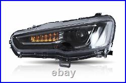 UPGRADED LED Headlights ALL BLACK with Sequential Turn Sig. For 08-17 Lancer