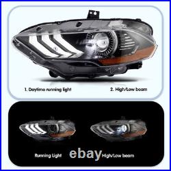 VLAND Fit FULL LED Amber Headlights DRL Ford Mustang 2018-2021 DRL Pair