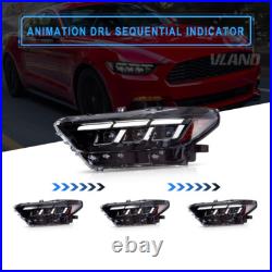 VLAND Full LED Headlights Projector For 2015-2017 Ford Mustang WithAnimation