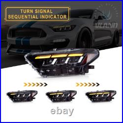VLAND Full LED Headlights Projector For 2015-2017 Ford Mustang WithAnimation