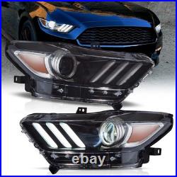 VLAND LED DRL Projector Headlights For Ford Mustang 2015-2017 Amber Lens Front