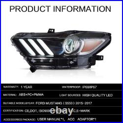 VLAND LED DRL Projector Headlights For Ford Mustang 2015-2017 Amber Lens Front
