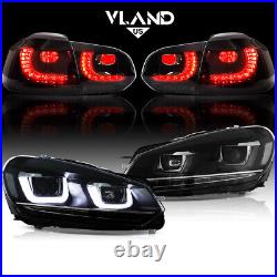 VLAND LED Headlights+SMOKED Tail Lights For VW Golf MK6 2008-13 WithSequential Set
