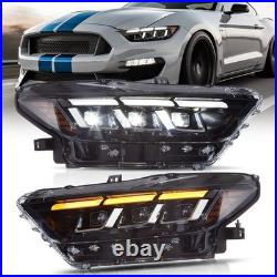 VLAND LED Projector Headlights For 2015-2017 Ford Mustang WithAnimation Sequential