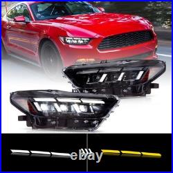 VLAND LED Projector Headlights For 2015-2017 Ford Mustang WithAnimation Sequential